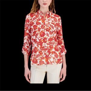 NWOT Paisley Tommy Hilfiger Pocket Red Orange,White Floral button long Sleeve